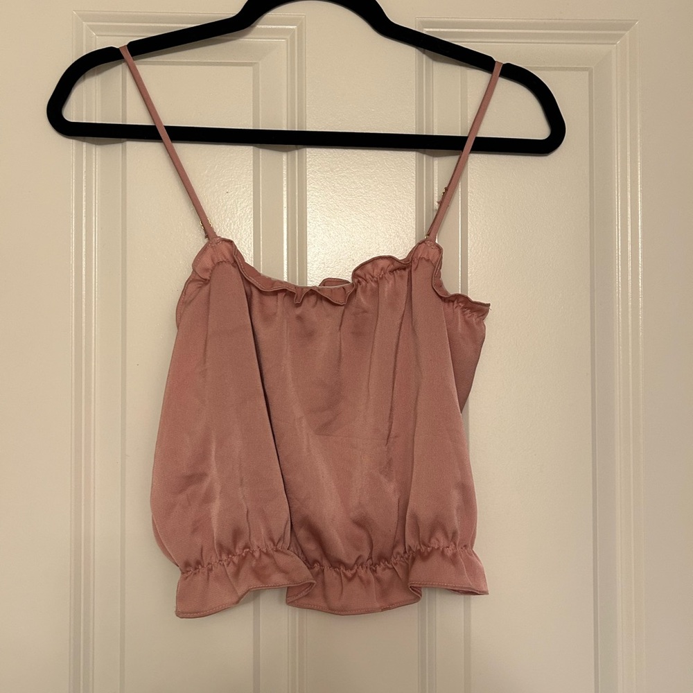 Free People Pink Ruffled Crop Camisole